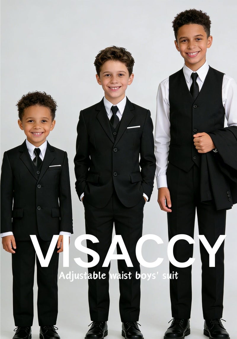 Visaccy Kids Suits for Boy Toddler Wedding Outfit Slim Fit Formal Wear Black Boys Suit Size 8 - Image 4